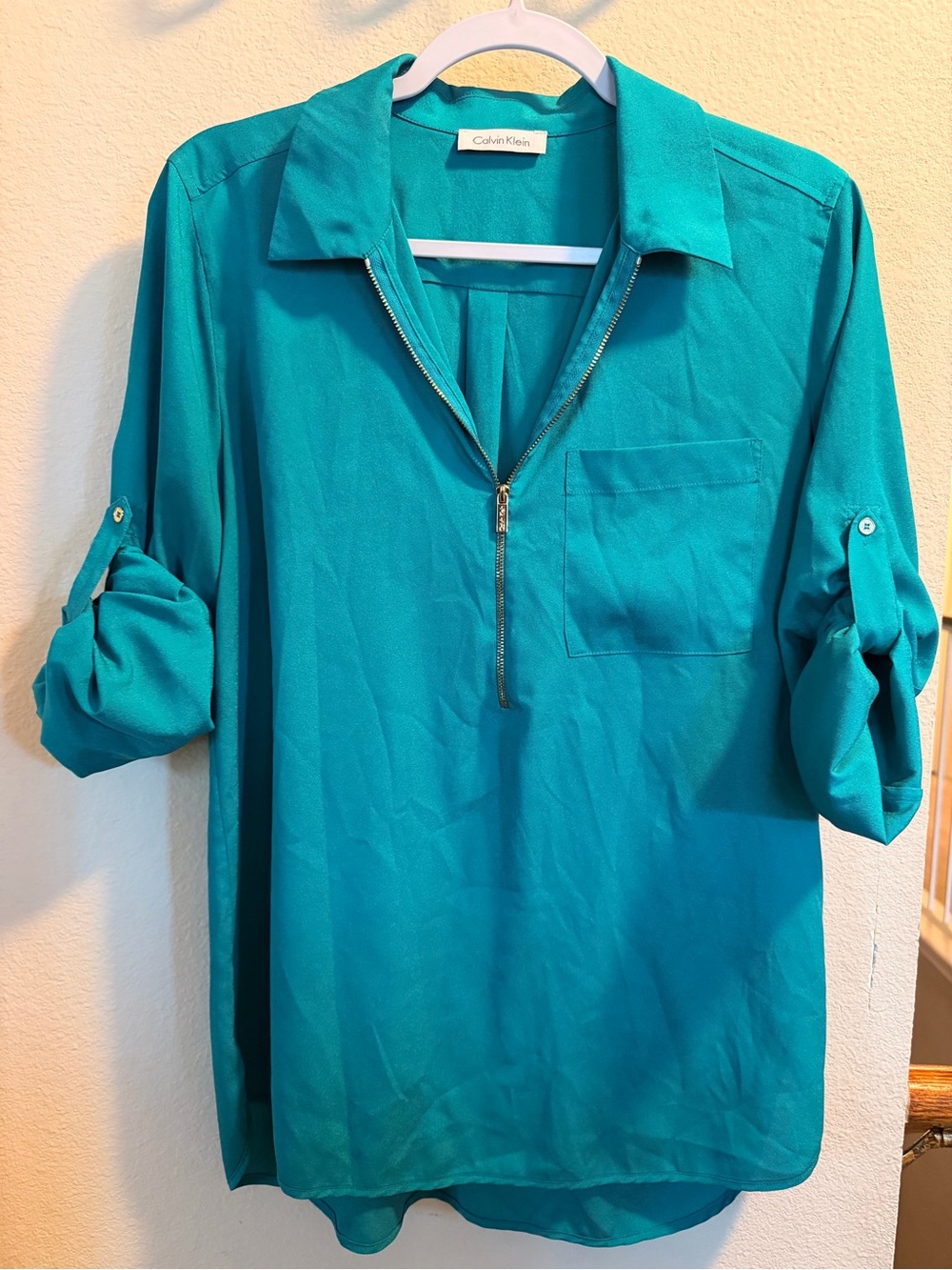 Calvin Klein Teal Half-Zip Casual Button-Down Shirt